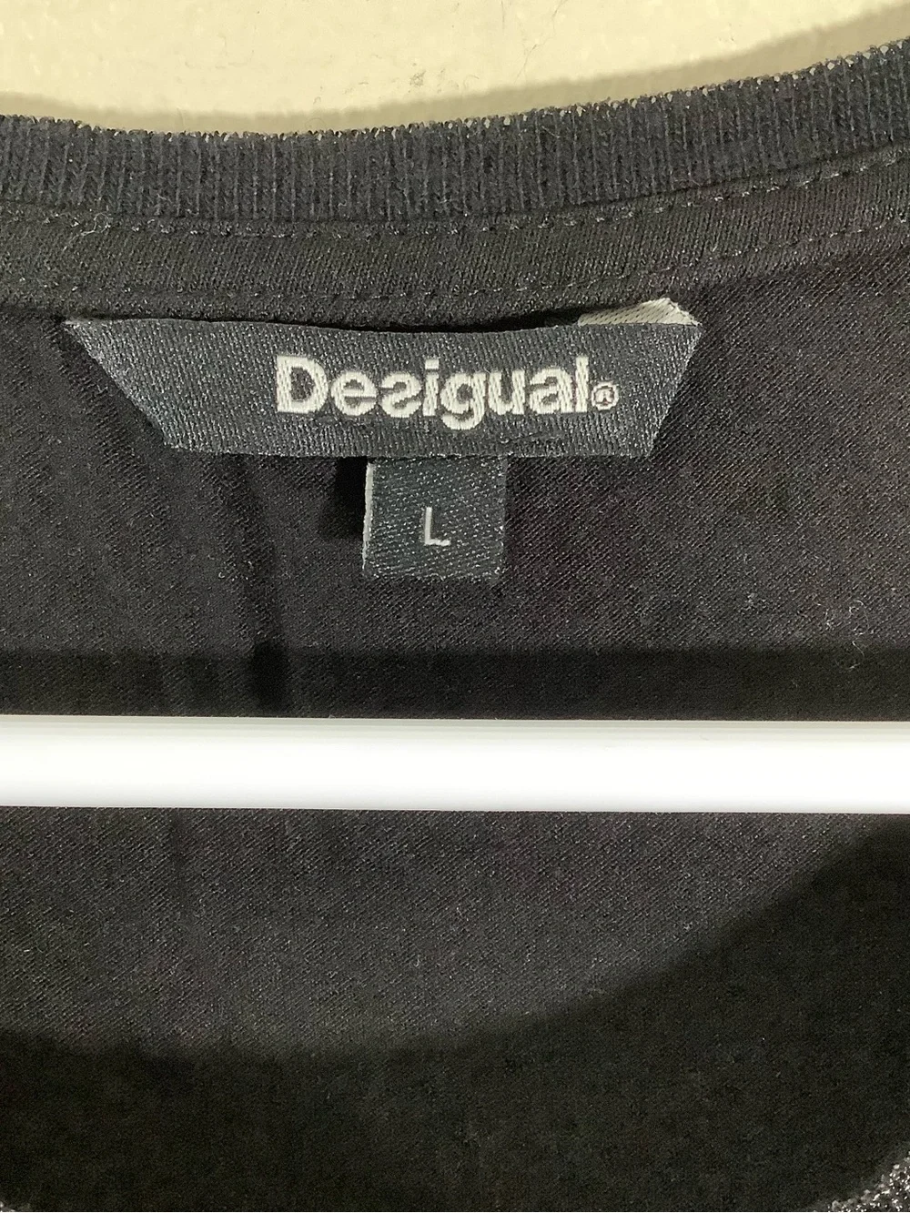Desigual Black Long-Sleeve Mixed-Print Top with Gold Accents
